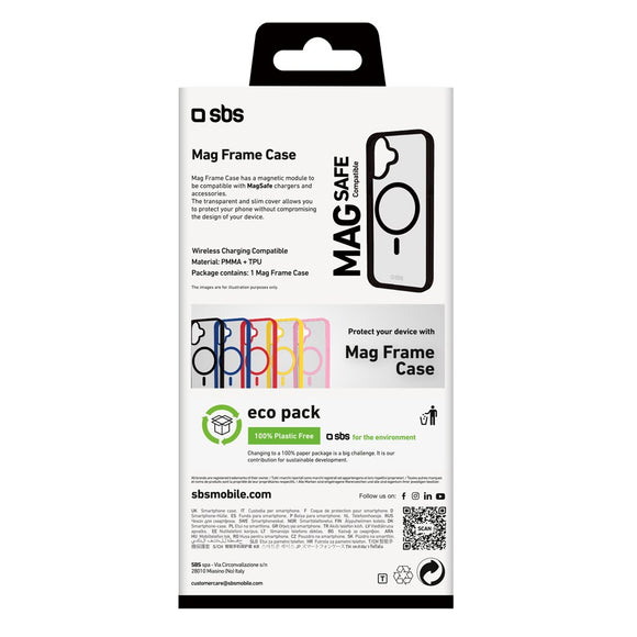 SBS iPhone 16 Plus Mag Frame Cover - MagSafe Kompatibel - Gennemsigtig / Sort