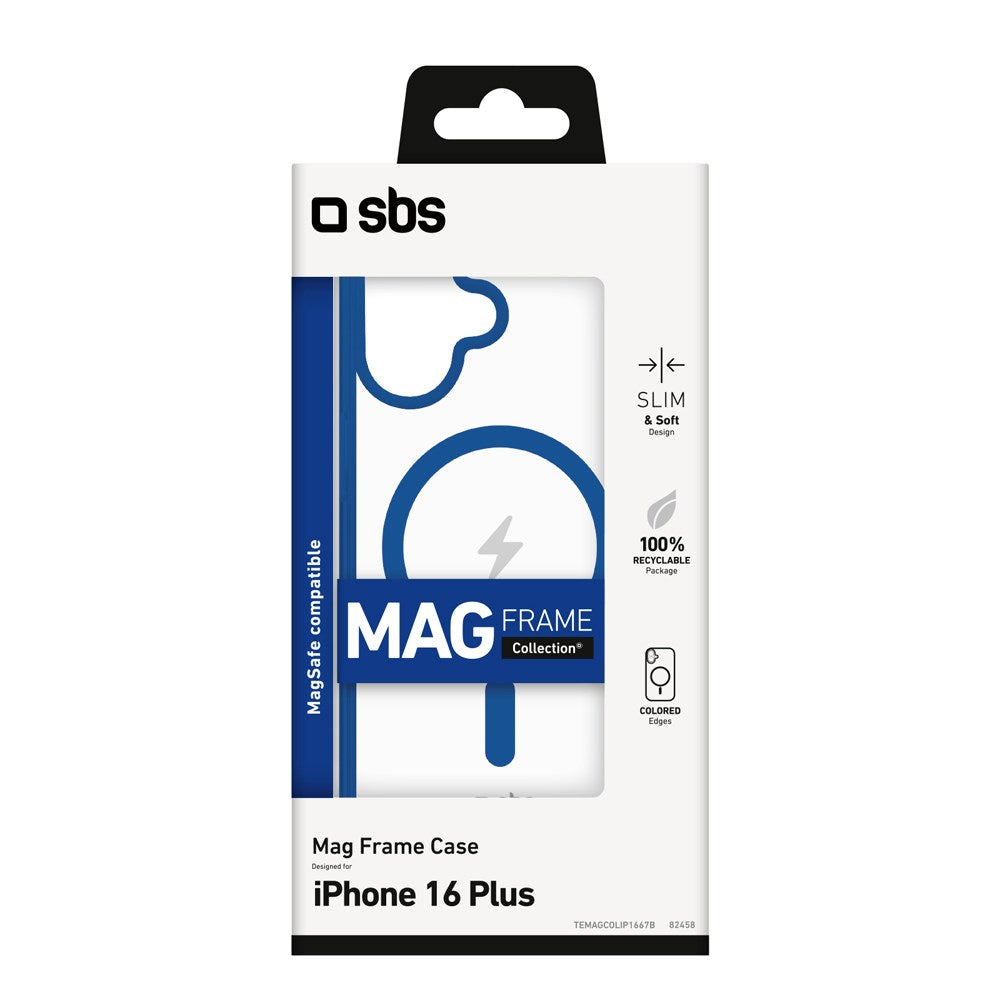 SBS iPhone 16 Plus Mag Frame Cover - MagSafe Kompatibel - Gennemsigtig / Blå