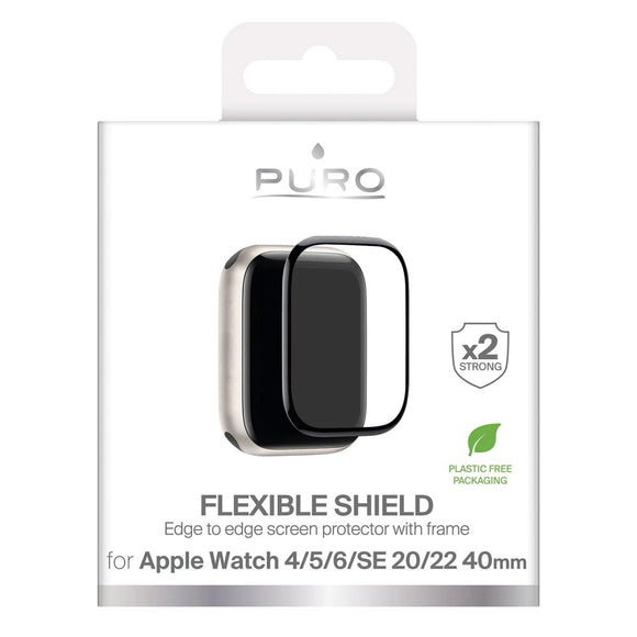 Apple Watch SE / 6 / 5 / 4 (40mm) Puro Flexible Shield Skærmbeskyttelse m. Applikator - Gennemsigtig / Sort