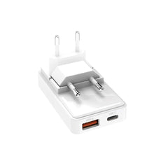 SBS 65W Flexi Foldbar Vægoplader m. 1x USB-A & 1x USB-C - Hvid