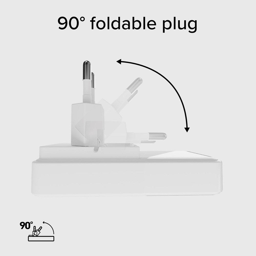 SBS 65W Flexi Foldbar Vægoplader m. 1x USB-A & 1x USB-C - Hvid