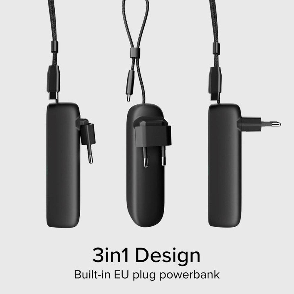 SBS 2-i-1 Hybrid PowerBank & Vægoplader m. USB-C Kabel - 5000 mAh / 20W - Sort