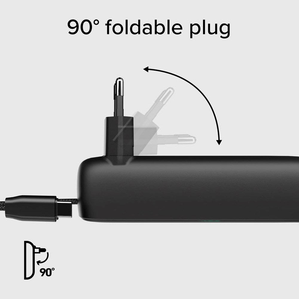 SBS 2-i-1 Hybrid PowerBank & Vægoplader m. USB-C Kabel - 5000 mAh / 20W - Sort