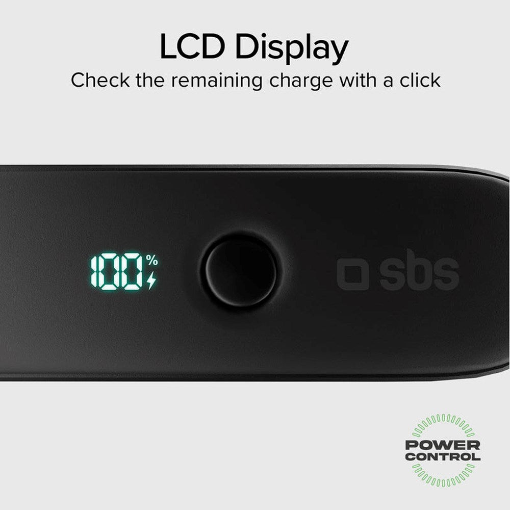 SBS 2-i-1 Hybrid PowerBank & Vægoplader m. USB-C Kabel - 5000 mAh / 20W - Sort