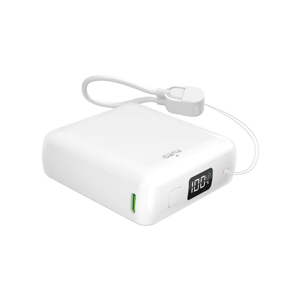 Puro Powerbank m. Display - 20W - 10.000mAh - 1 x USB-C - 1 x USB-A - Hvid