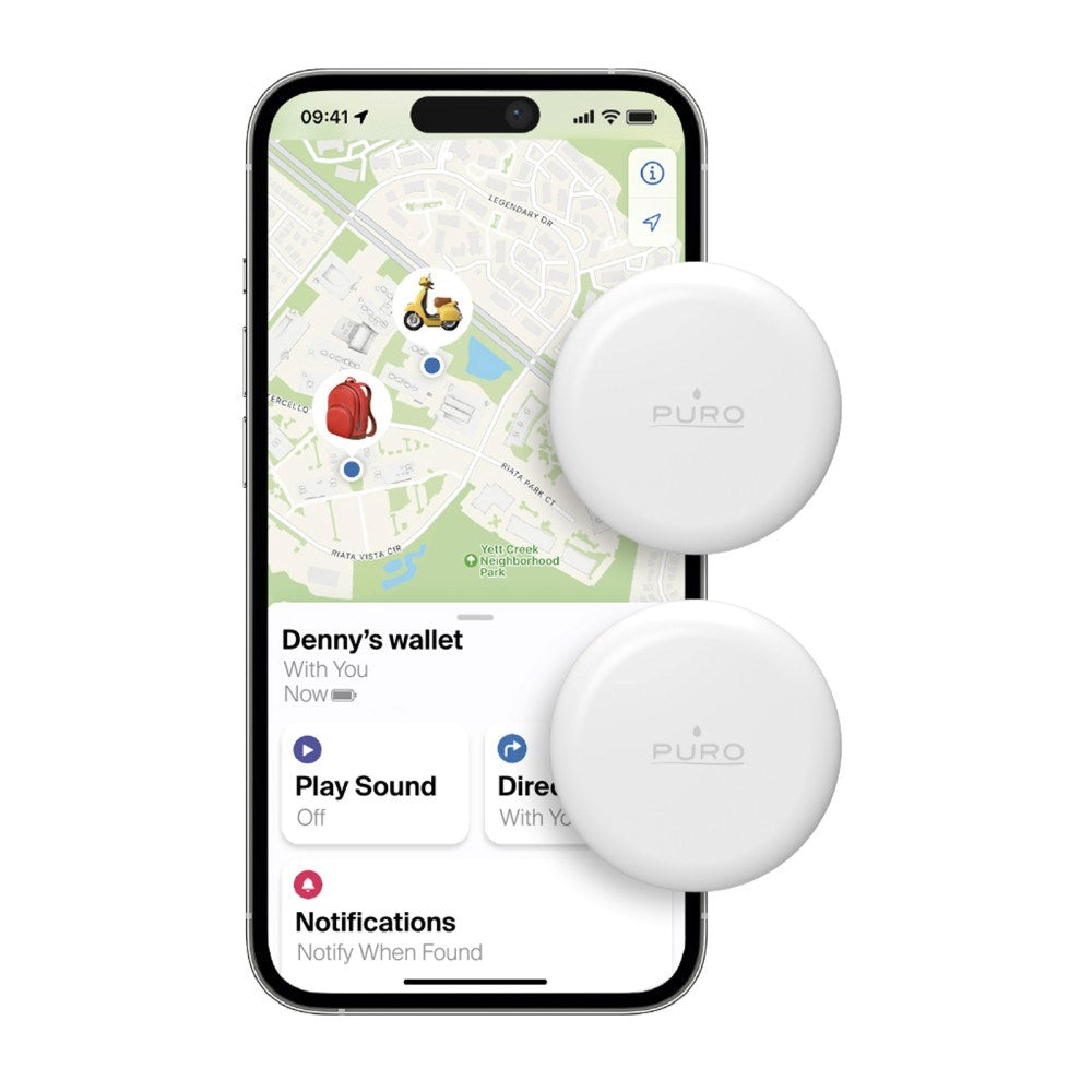 Puro Find Me Mini Dual Smart Tracker - Apple Find My & Android Find Hub - 2 stk - Hvid