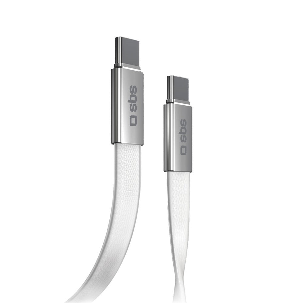 SBS 60W Fladt USB-C til USB-C Kabel - 1m - Hvid