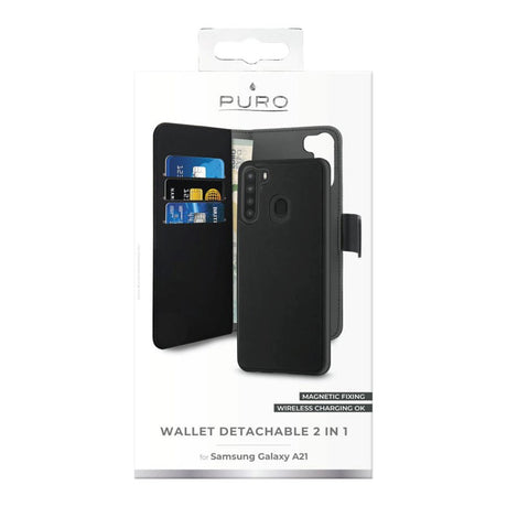 Samsung Galaxy A21 Cover Puro Wallet Detachable 2-In-1 - Sort (DEMO)