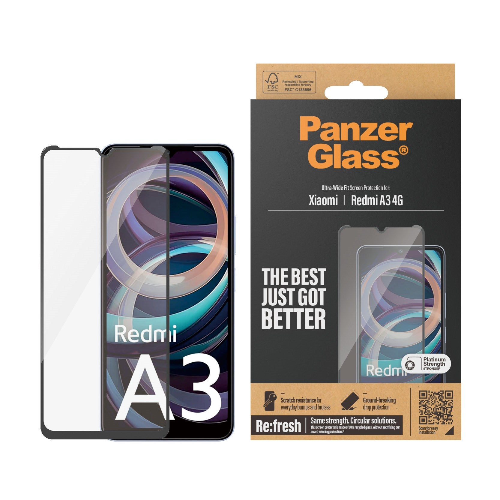 Xiaomi Redmi A3 - PanzerGlass Ultra-Wide Fit Skærmbeskyttelsesglas - Gennemsigtig