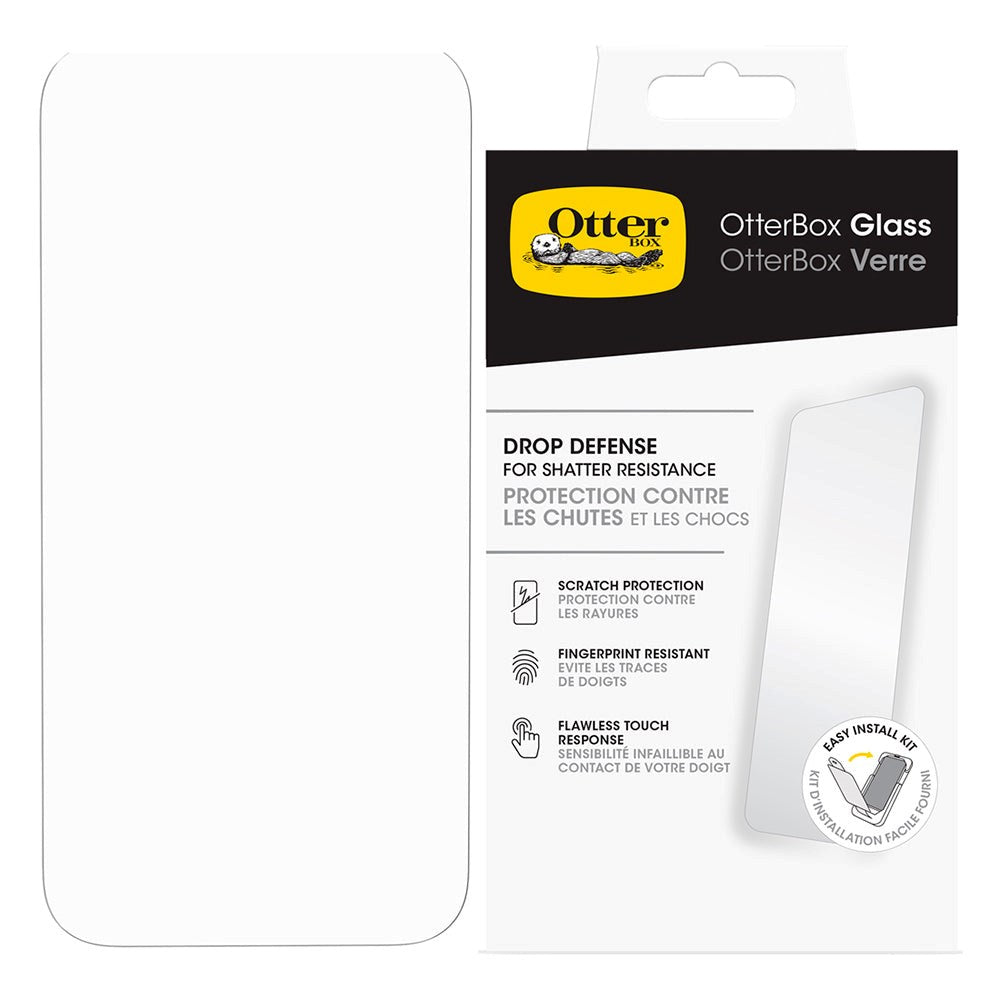 OtterBox iPhone 15 Skærmbeskyttelses Glas m. Installations Kit - Drop Defense - Case-Friendly - Gennemsigtig