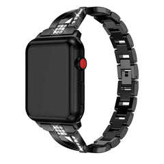 Apple Watch (38/40/SE/41/42mm) Formet Stål Rem m. Rhinsten - Sort
