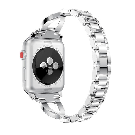 Apple Watch (38/40/SE/41/42mm) Formet Stål Rem m. Rhinsten - Sølv