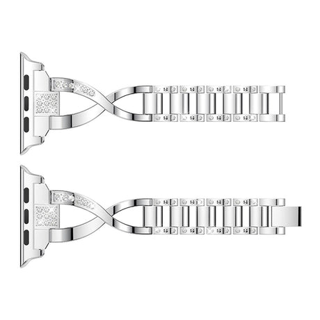 Apple Watch (38/40/SE/41/42mm) Formet Stål Rem m. Rhinsten - Sølv