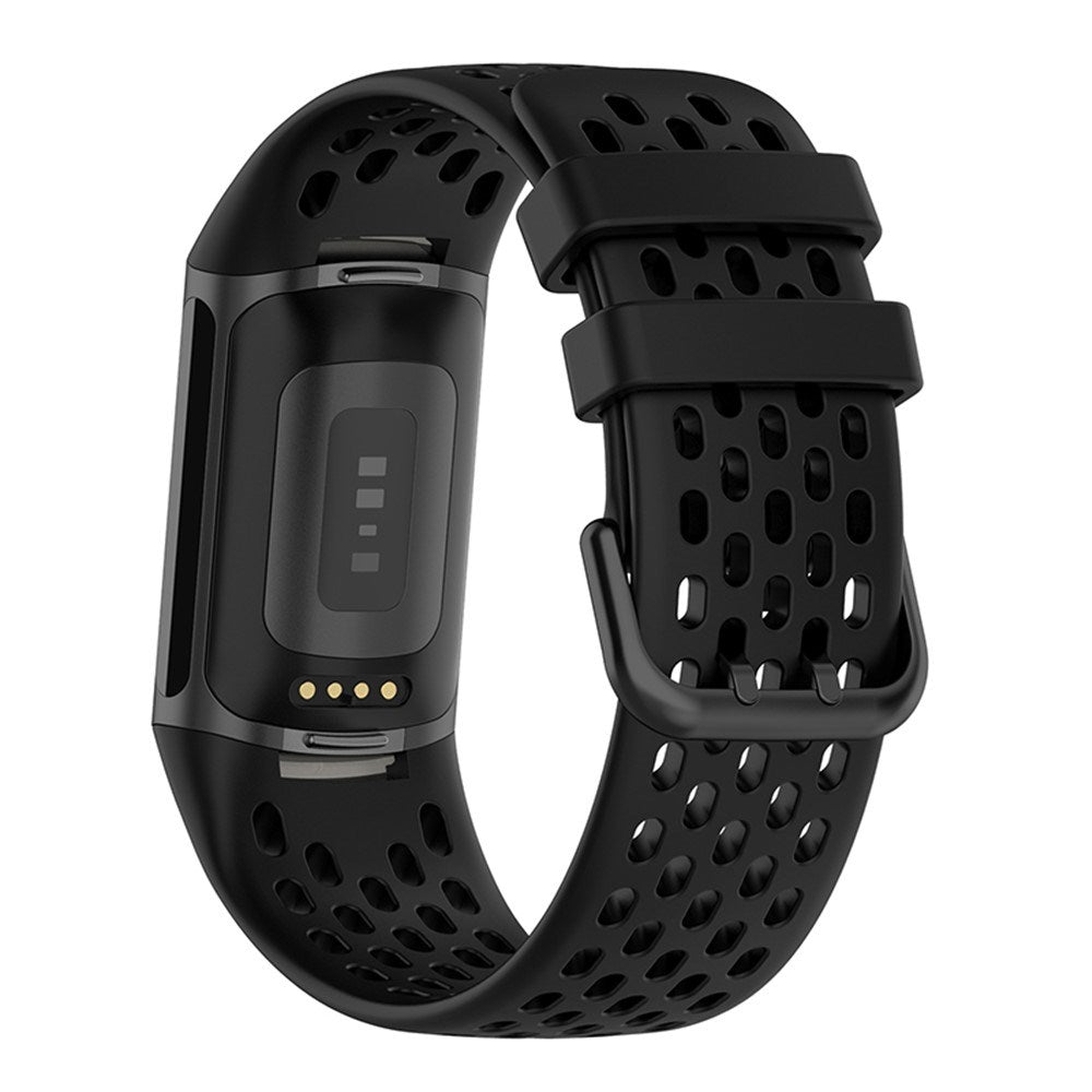 Fitbit Charge 6 / 5 Silikone Rem m. Huller - Sort