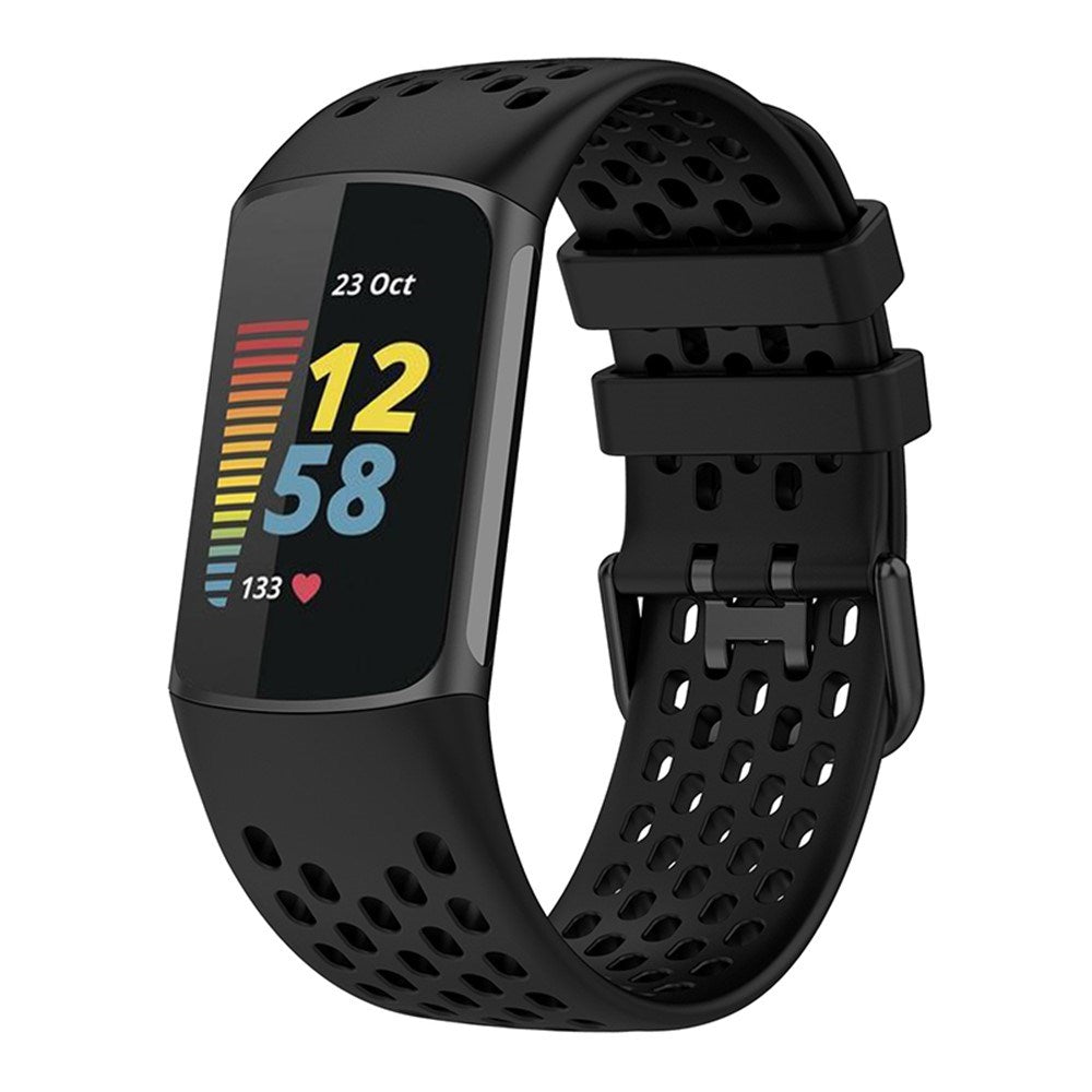 Fitbit Charge 6 / 5 Silikone Rem m. Huller - Sort