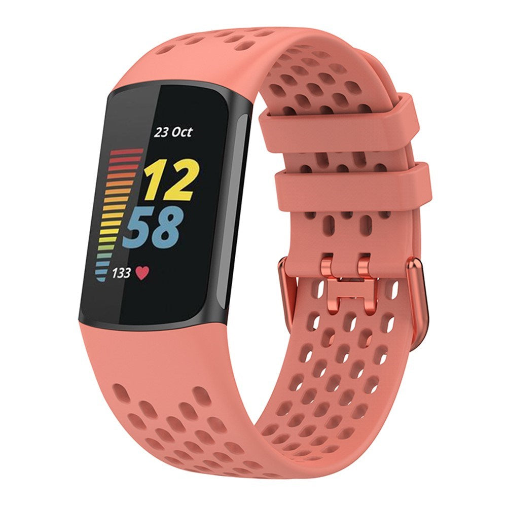 Fitbit Charge 6 / 5 Silikone Rem m. Huller - Lyserød