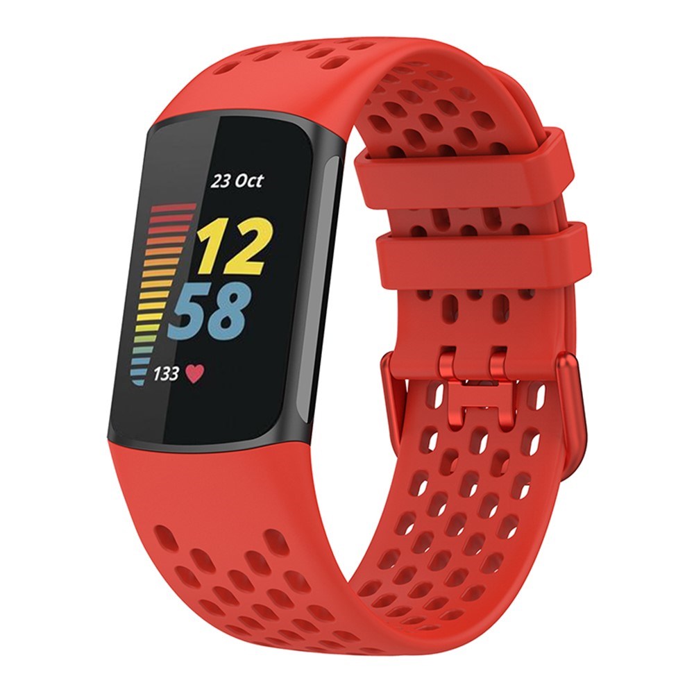 Fitbit Charge 6 / 5 Silikone Rem m. Huller - Rød