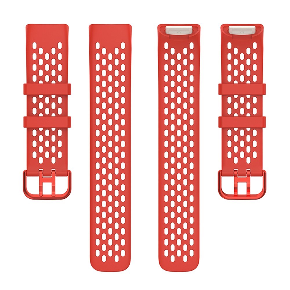 Fitbit Charge 6 / 5 Silikone Rem m. Huller - Rød