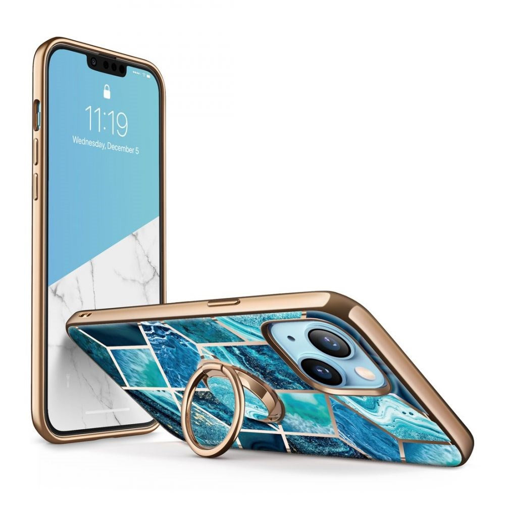iPhone 13 i-Blason Cosmo Marble Snap Cover m. Ringholder - Ocean Blue