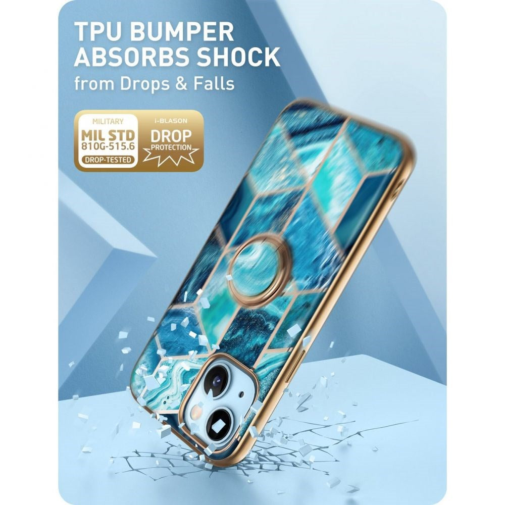 iPhone 13 i-Blason Cosmo Marble Snap Cover m. Ringholder - Ocean Blue