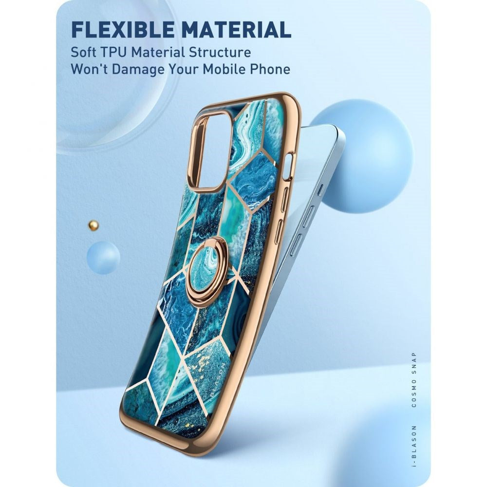 iPhone 13 i-Blason Cosmo Marble Snap Cover m. Ringholder - Ocean Blue