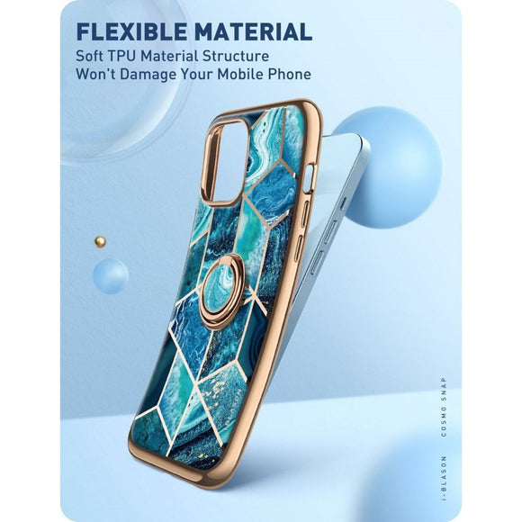 iPhone 13 i-Blason Cosmo Marble Snap Cover m. Ringholder - Ocean Blue