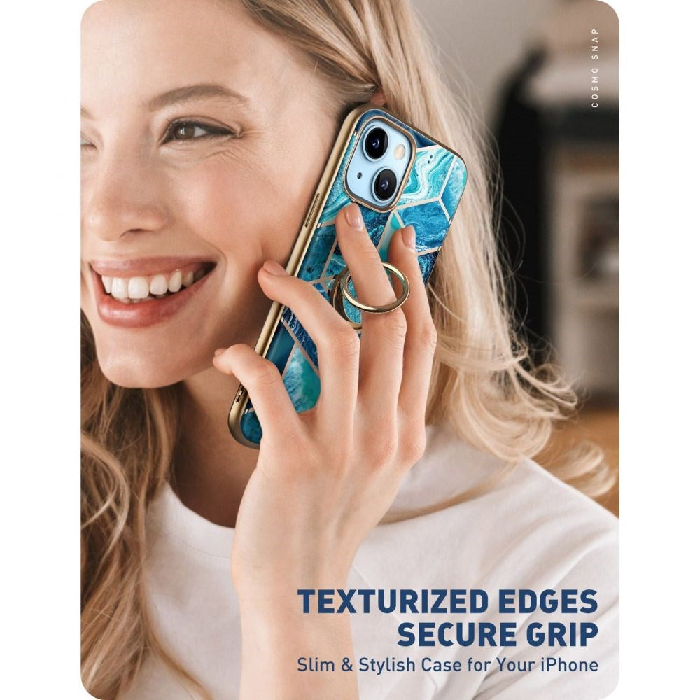 iPhone 13 i-Blason Cosmo Marble Snap Cover m. Ringholder - Ocean Blue