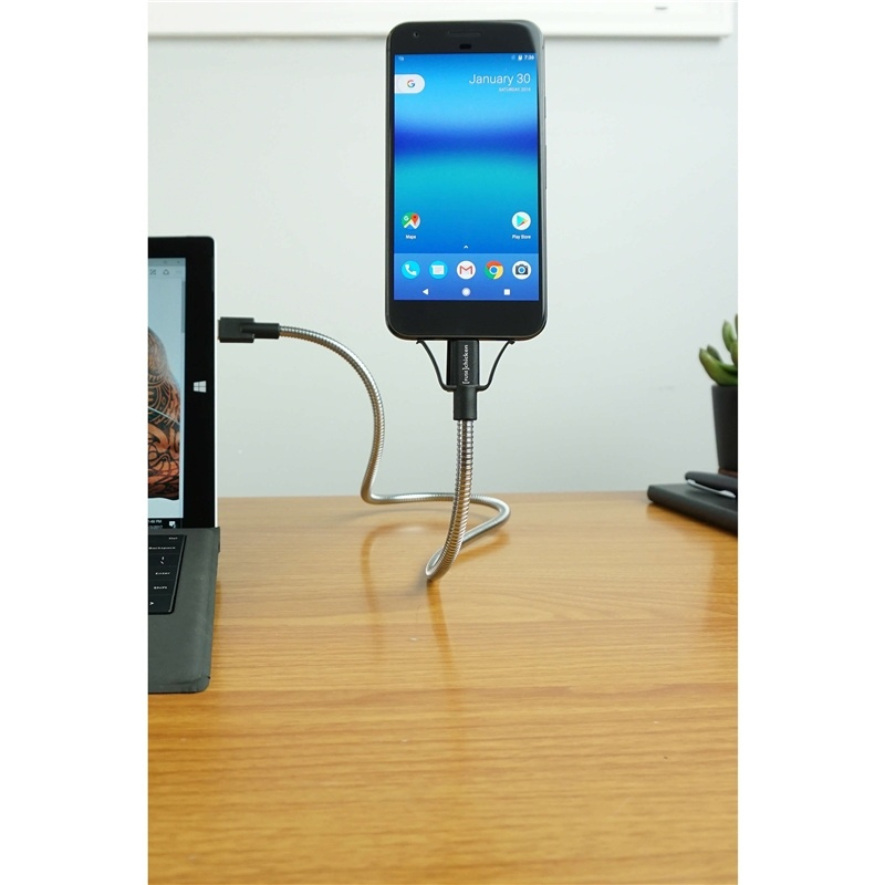 Fuse Chicken Selvstående USB-C Kabel m. Holdefunktion - inkl. 2 x Klips - 0.6m - Sølv
