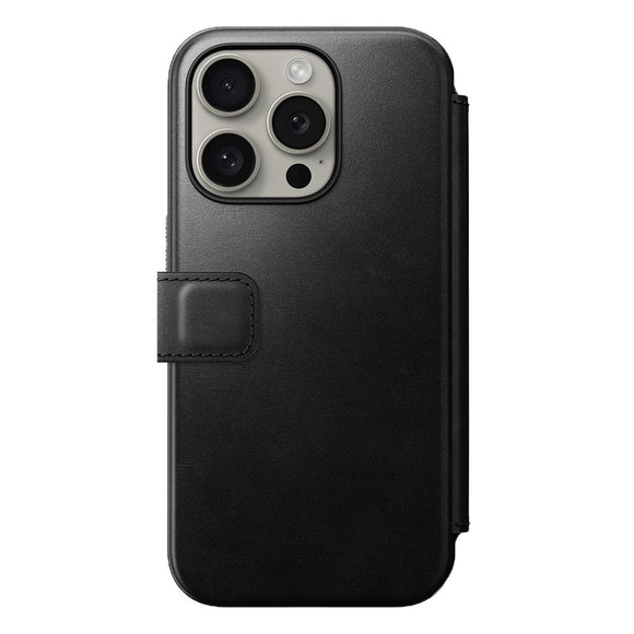 Nomad iPhone 15 Pro Modern Horween Leather Folio Cover - MagSafe Kompatibel - Sort