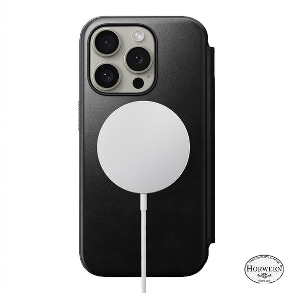 Nomad iPhone 15 Pro Modern Horween Leather Folio Cover - MagSafe Kompatibel - Sort
