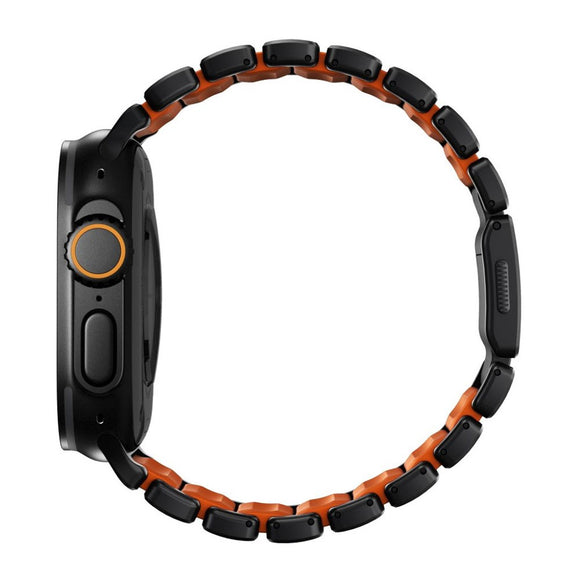 Apple Watch (42 / 44 / SE / 45 / 46 / 49mm) Nomad Stratos Band - Black Titanium - Ultra Orange