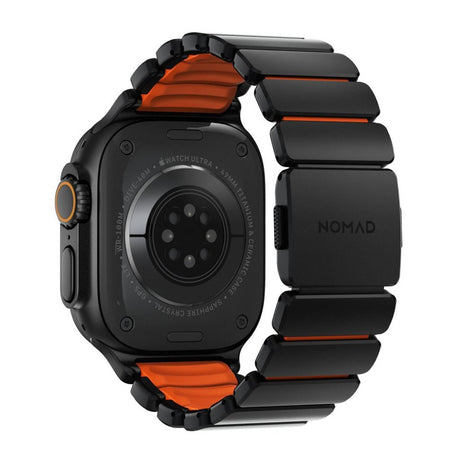 Apple Watch (42 / 44 / SE / 45 / 46 / 49mm) Nomad Stratos Band - Black Titanium - Ultra Orange