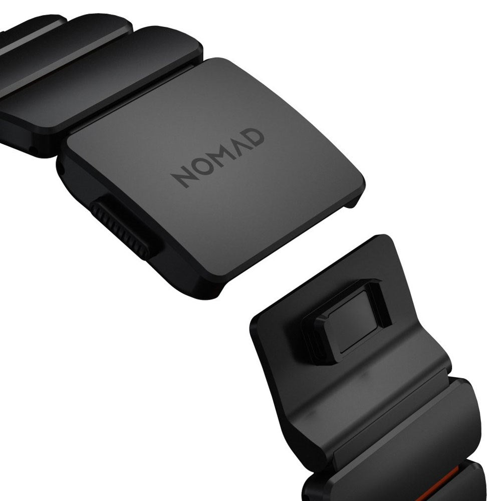 Apple Watch (42 / 44 / SE / 45 / 46 / 49mm) Nomad Stratos Band - Black Titanium - Ultra Orange