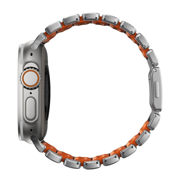 Apple Watch (42 / 44 / SE / 45 / 46 / 49mm) Nomad Stratos Band - Natural Titanium - Ultra Orange