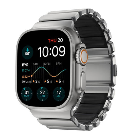 Apple Watch (42 / 44 / SE / 45 / 46 / 49mm) Nomad Stratos Band - Natural Titanium - Black