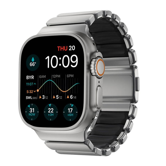 Apple Watch (42 / 44 / SE / 45 / 46 / 49mm) Nomad Stratos Band - Natural Titanium - Black