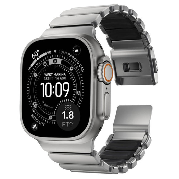 Apple Watch (42 / 44 / SE / 45 / 46 / 49mm) Nomad Stratos Band - Natural Titanium - Black