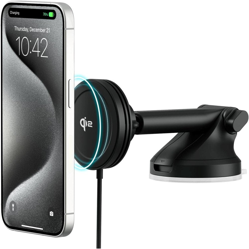 iOttie Velox Qi2 Mobilholder m. Trådløs Oplader - Instrumentbræt / Forrude - MagSafe Kompatibel - Sort