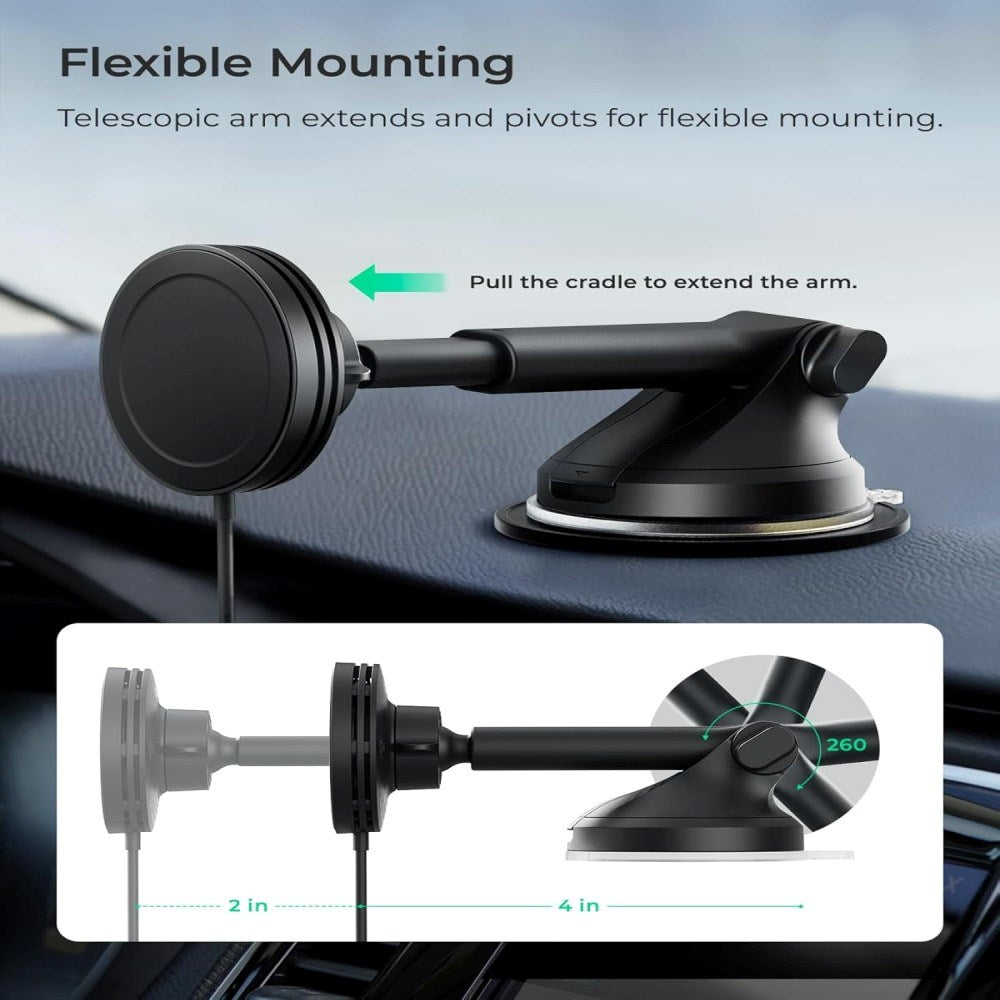 iOttie Velox Qi2 Mobilholder m. Trådløs Oplader - Instrumentbræt / Forrude - MagSafe Kompatibel - Sort