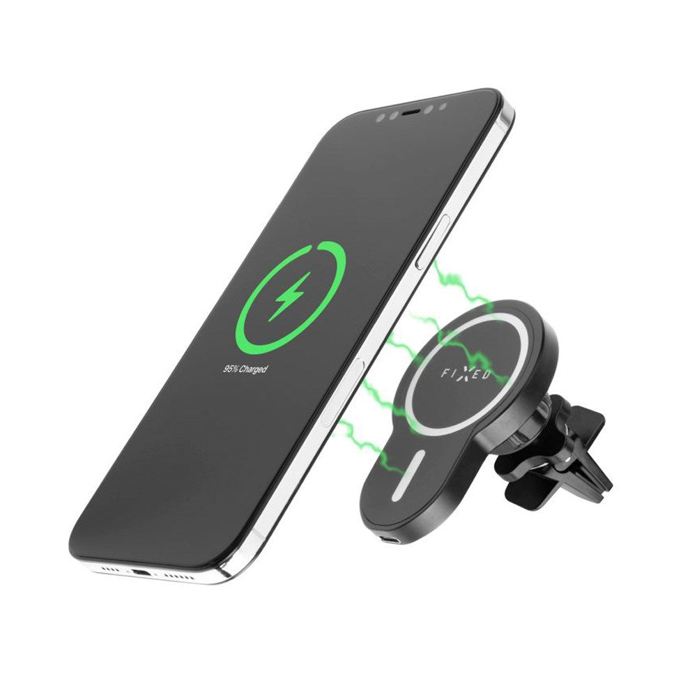 Fixed MagClick Magnetisk Mobilholder m. 15w Trådløs Opladning - MagSafe Kompatibel - Sort