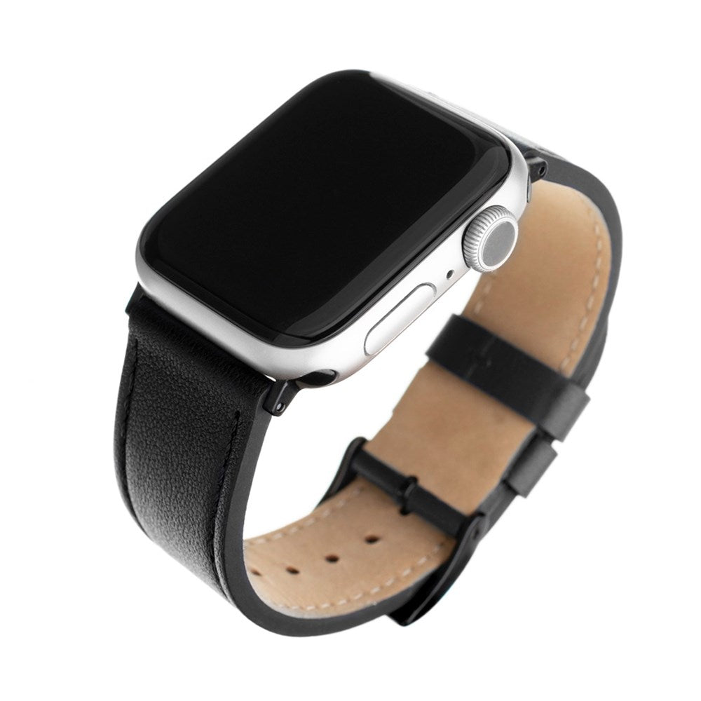 Apple Watch (42/44/SE/45/46/49mm) Fixed Ægte Læder Rem - Sort