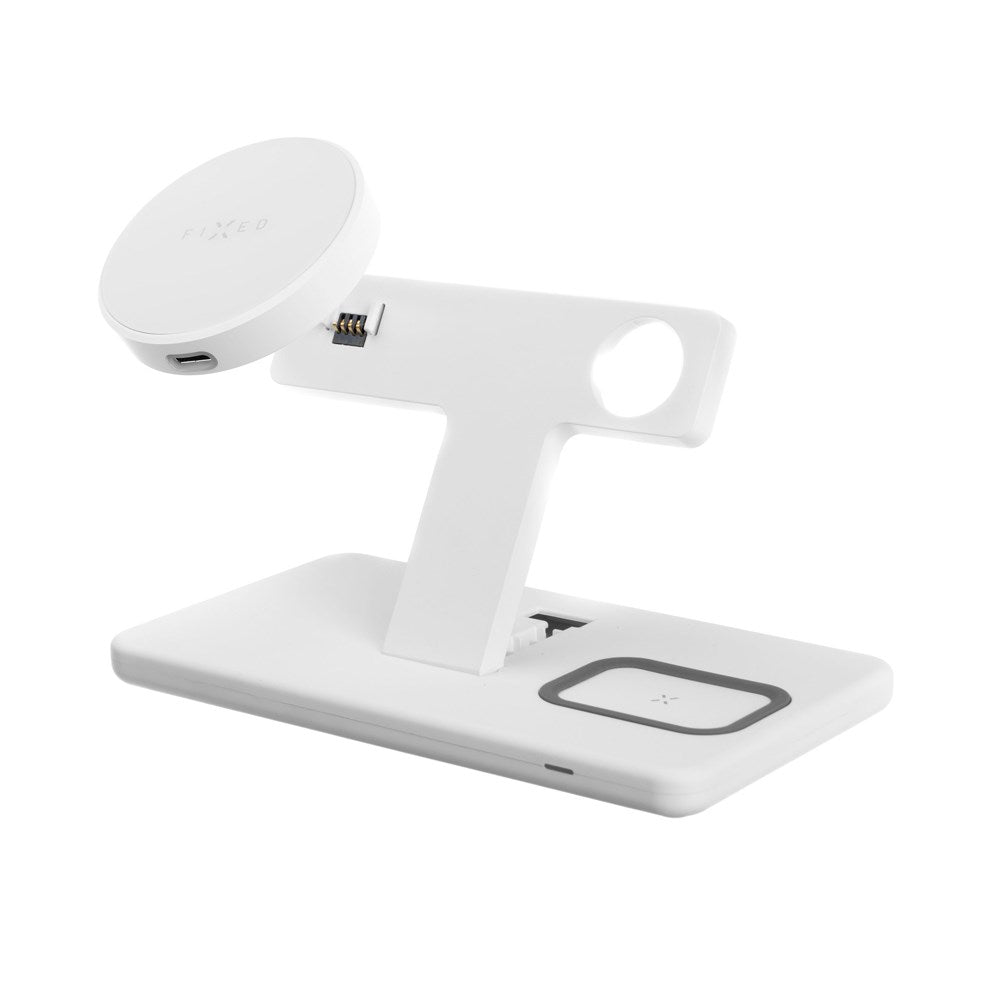 Fixed MagPowerstation 3-in-1 Trådløs Oplader 30W - MagSafe Kompatibel - Hvid