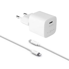 Fixed PD 20W USB-C Hurtig Vægoplader m. USB-C til Lightning Kabel - Hvid