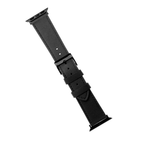 Apple Watch (38 / 40 / SE / 41 / 42mm) Fixed Ægte Læder Rem - Sort