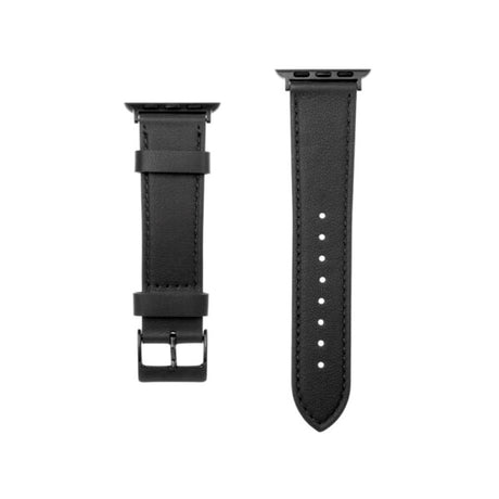 Apple Watch (38 / 40 / SE / 41 / 42mm) Fixed Ægte Læder Rem - Sort