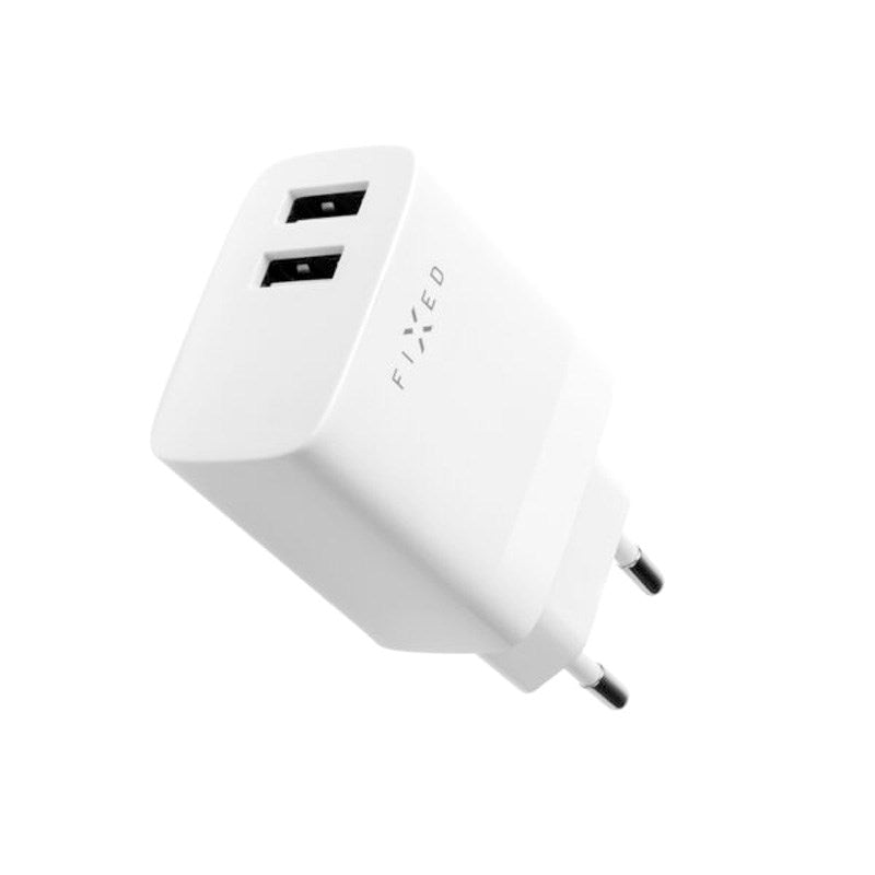 Fixed Vægoplader m. 2x USB-A 17W - Hvid
