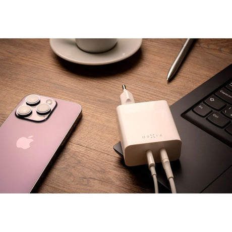 Fixed PD Hurtig Vægoplader 65W 2x USB-C - Hvid