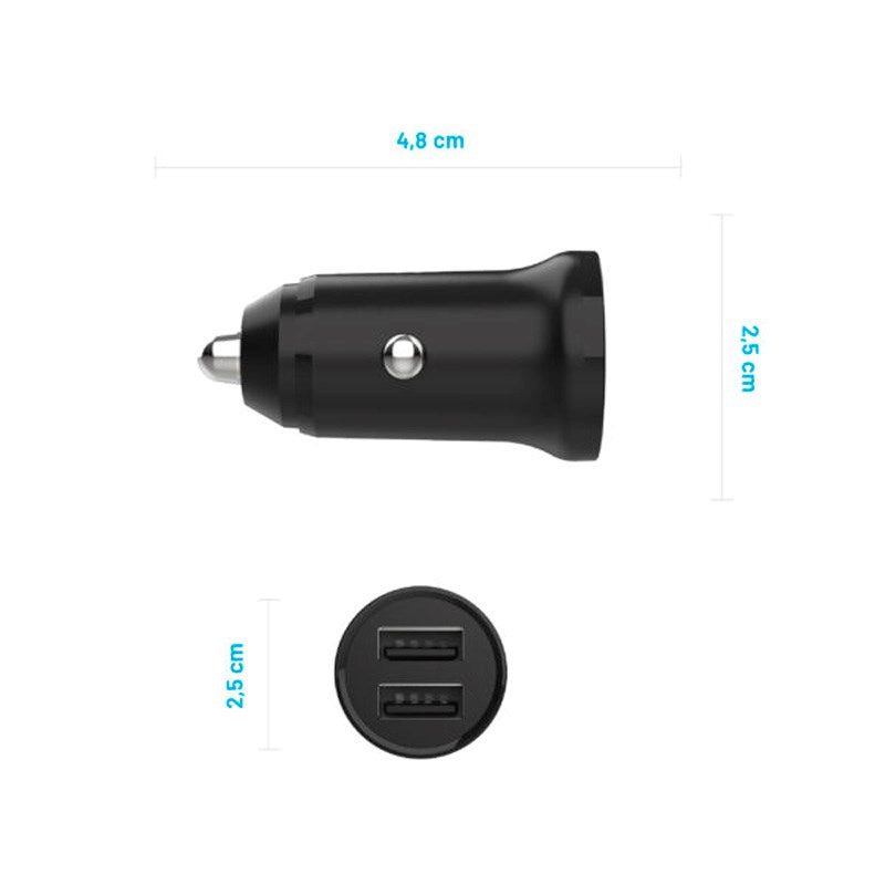 Fixed Mini Biloplader 2x USB-A 15W - Sort