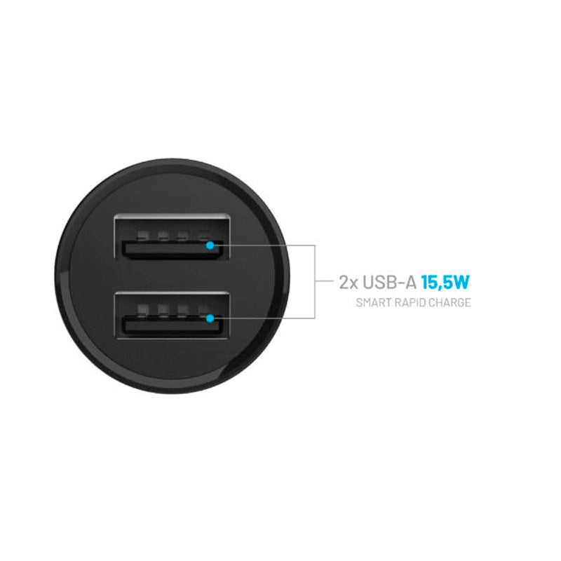 Fixed Mini Biloplader 2x USB-A / 1x Lightning Kabel 15W - 1m - Sort