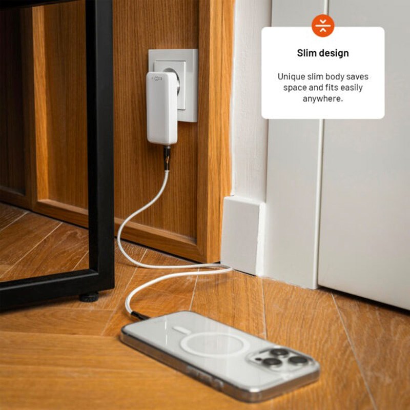 Fixed Slank Vægoplader m. 2 x USB-C & Rejseadapter - EU / UK / US / AUS - Hvid